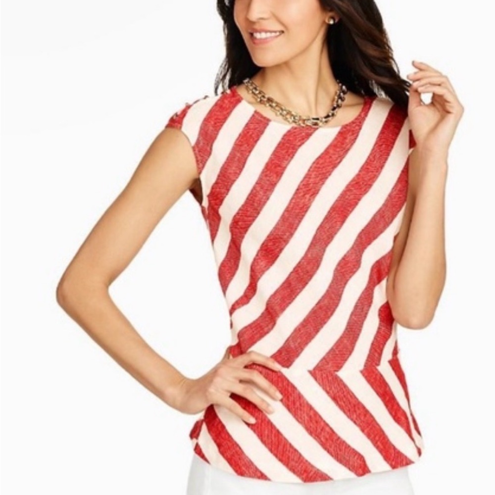 Talbots Red and White Striped Linen Top
